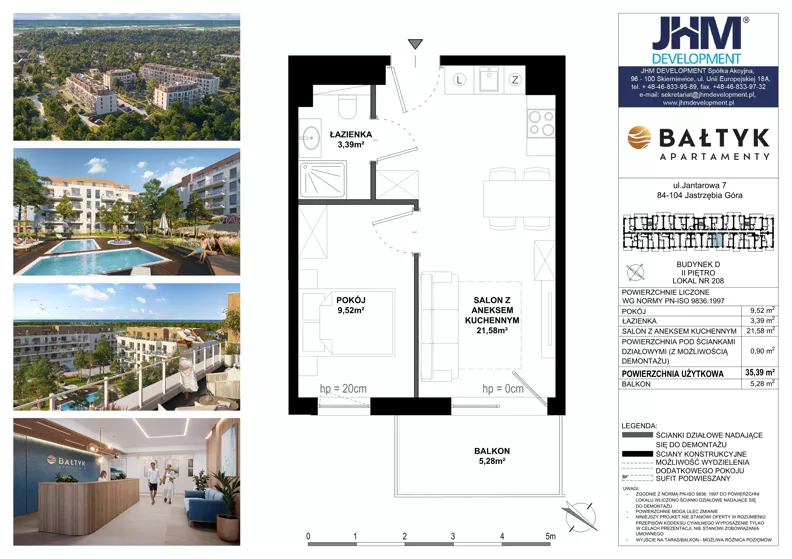 2 pokoje, apartament inwestycyjny 35,39 m², piętro 3, oferta nr D/208, Apartamenty Bałtyk - komfortowe lokale nad morzem, Jastrzębia Góra, ul. Jantarowa 3