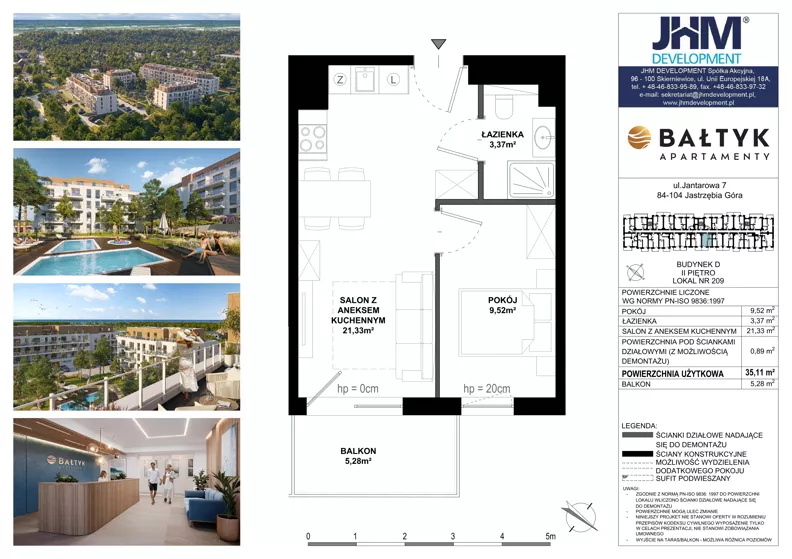2 pokoje, apartament inwestycyjny 35,11 m², parter, oferta nr D/209, Apartamenty Bałtyk - komfortowe lokale nad morzem, Jastrzębia Góra, ul. Jantarowa 3
