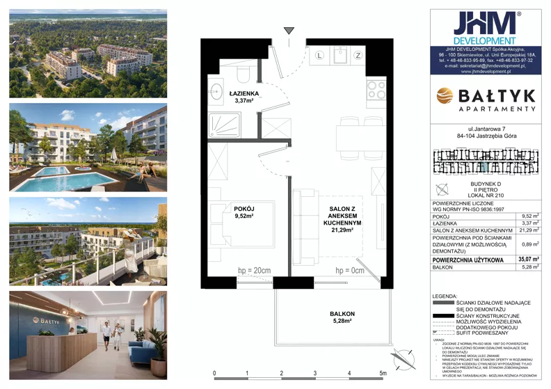 2 pokoje, apartament inwestycyjny 35,07 m², piętro 3, oferta nr D/210, Apartamenty Bałtyk - komfortowe lokale nad morzem, Jastrzębia Góra, ul. Jantarowa 3