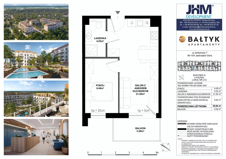 2 pokoje, apartament inwestycyjny 35,94 m², piętro 3, oferta nr D/212, Apartamenty Bałtyk - komfortowe lokale nad morzem, Jastrzębia Góra, ul. Jantarowa 3