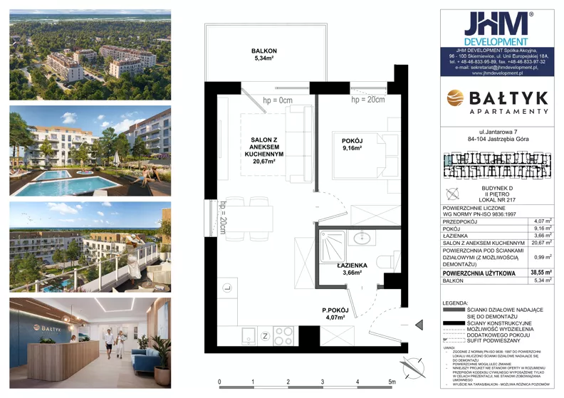 2 pokoje, apartament inwestycyjny 38,55 m², piętro 3, oferta nr D/217, Apartamenty Bałtyk - komfortowe lokale nad morzem, Jastrzębia Góra, ul. Jantarowa 3