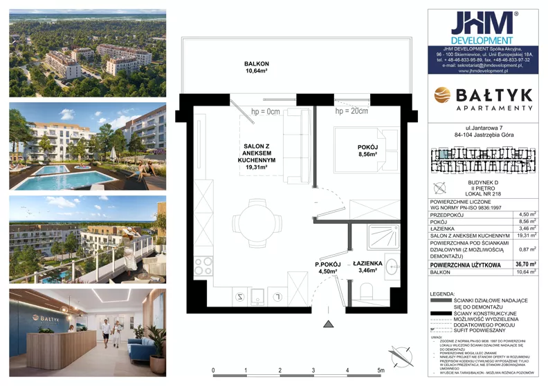 2 pokoje, apartament inwestycyjny 36,70 m², piętro 3, oferta nr D/218, Apartamenty Bałtyk - komfortowe lokale nad morzem, Jastrzębia Góra, ul. Jantarowa 3