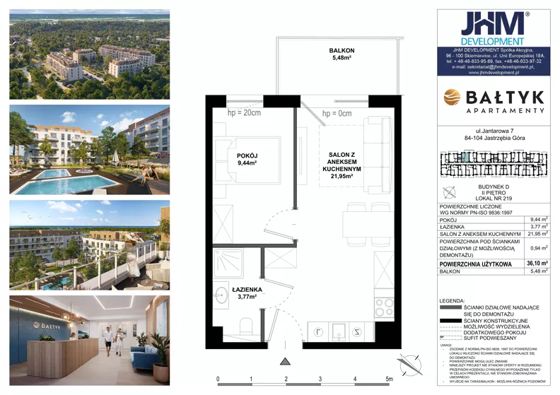 2 pokoje, apartament inwestycyjny 36,10 m², piętro 3, oferta nr D/219, Apartamenty Bałtyk - komfortowe lokale nad morzem, Jastrzębia Góra, ul. Jantarowa 3