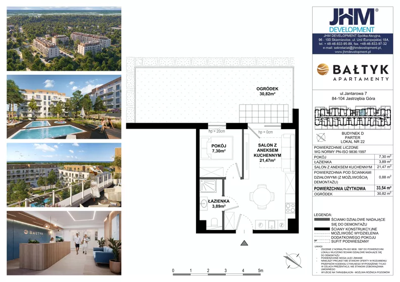 2 pokoje, apartament inwestycyjny 33,54 m², piętro 1, oferta nr D/22, Apartamenty Bałtyk - komfortowe lokale nad morzem, Jastrzębia Góra, ul. Jantarowa 3