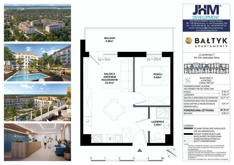 2 pokoje, apartament inwestycyjny 36,16 m², piętro 3, oferta nr D/221, Apartamenty Bałtyk - komfortowe lokale nad morzem, Jastrzębia Góra, ul. Jantarowa 3