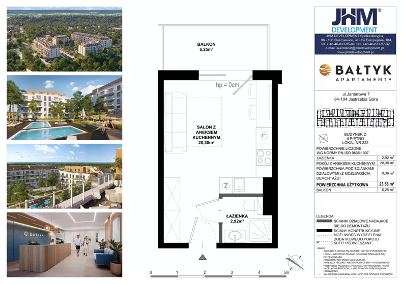 1 pokój, apartament inwestycyjny 23,58 m², piętro 3, oferta nr D/222, Apartamenty Bałtyk - komfortowe lokale nad morzem, Jastrzębia Góra, ul. Jantarowa 3