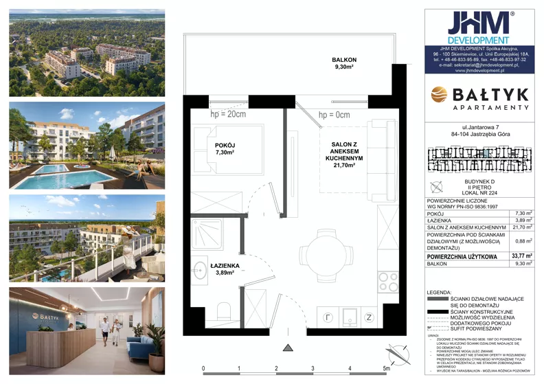 2 pokoje, apartament inwestycyjny 33,77 m², piętro 3, oferta nr D/224, Apartamenty Bałtyk - komfortowe lokale nad morzem, Jastrzębia Góra, ul. Jantarowa 3