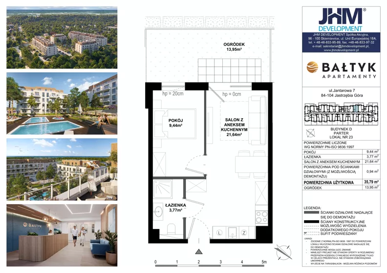 2 pokoje, apartament inwestycyjny 35,79 m², piętro 1, oferta nr D/23, Apartamenty Bałtyk - komfortowe lokale nad morzem, Jastrzębia Góra, ul. Jantarowa 3