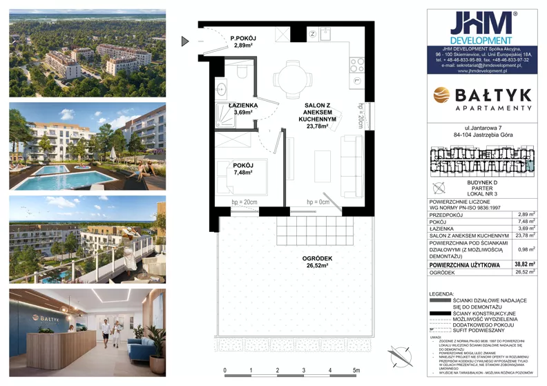 2 pokoje, apartament inwestycyjny 38,82 m², piętro 1, oferta nr D/3, Apartamenty Bałtyk - komfortowe lokale nad morzem, Jastrzębia Góra, ul. Jantarowa 3