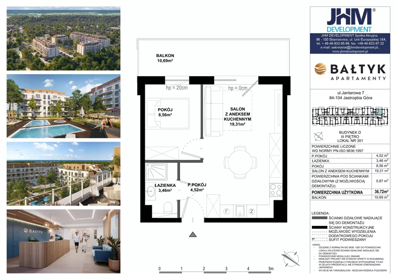 2 pokoje, apartament inwestycyjny 36,72 m², piętro 4, oferta nr D/301, Apartamenty Bałtyk - komfortowe lokale nad morzem, Jastrzębia Góra, ul. Jantarowa 3
