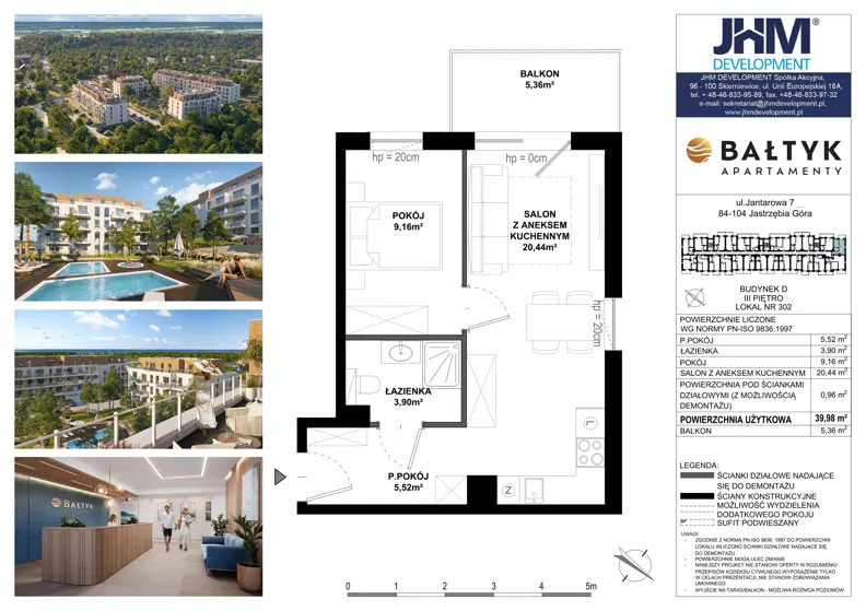 2 pokoje, apartament inwestycyjny 39,98 m², piętro 4, oferta nr D/302, Apartamenty Bałtyk - komfortowe lokale nad morzem, Jastrzębia Góra, ul. Jantarowa 3