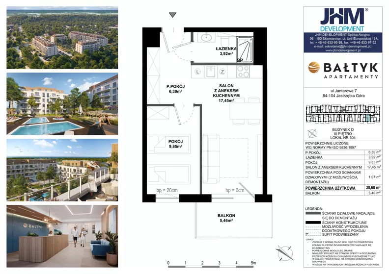 2 pokoje, apartament inwestycyjny 38,68 m², piętro 4, oferta nr D/304, Apartamenty Bałtyk - komfortowe lokale nad morzem, Jastrzębia Góra, ul. Jantarowa 3