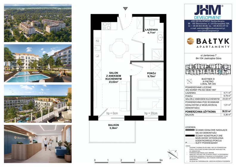 2 pokoje, apartament inwestycyjny 38,53 m², piętro 4, oferta nr D/305, Apartamenty Bałtyk - komfortowe lokale nad morzem, Jastrzębia Góra, ul. Jantarowa 3