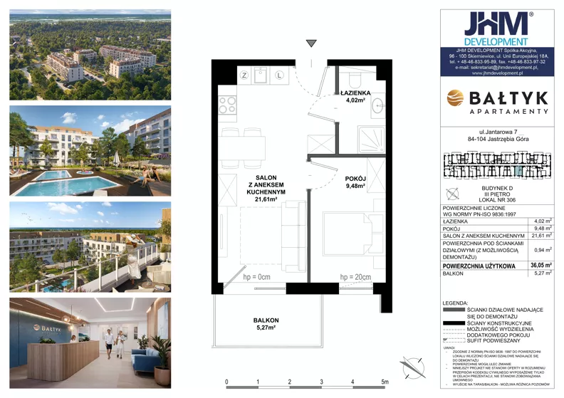 2 pokoje, apartament inwestycyjny 36,05 m², piętro 4, oferta nr D/306, Apartamenty Bałtyk - komfortowe lokale nad morzem, Jastrzębia Góra, ul. Jantarowa 3