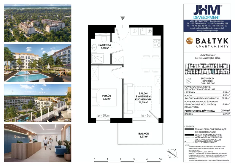 2 pokoje, apartament inwestycyjny 35,40 m², piętro 4, oferta nr D/307, Apartamenty Bałtyk - komfortowe lokale nad morzem, Jastrzębia Góra, ul. Jantarowa 3