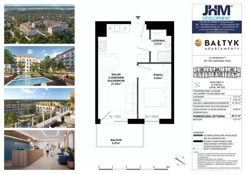 2 pokoje, apartament inwestycyjny 35,11 m², piętro 4, oferta nr D/308, Apartamenty Bałtyk - komfortowe lokale nad morzem, Jastrzębia Góra, ul. Jantarowa 3