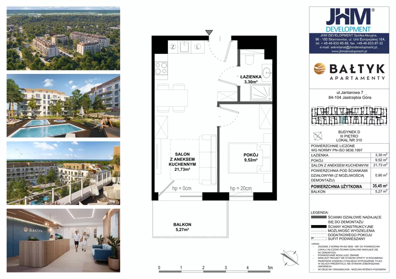 2 pokoje, apartament inwestycyjny 35,45 m², piętro 4, oferta nr D/310, Apartamenty Bałtyk - komfortowe lokale nad morzem, Jastrzębia Góra, ul. Jantarowa 3