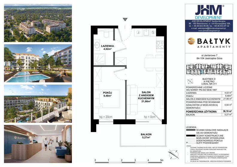 2 pokoje, apartament inwestycyjny 36,10 m², piętro 4, oferta nr D/311, Apartamenty Bałtyk - komfortowe lokale nad morzem, Jastrzębia Góra, ul. Jantarowa 3