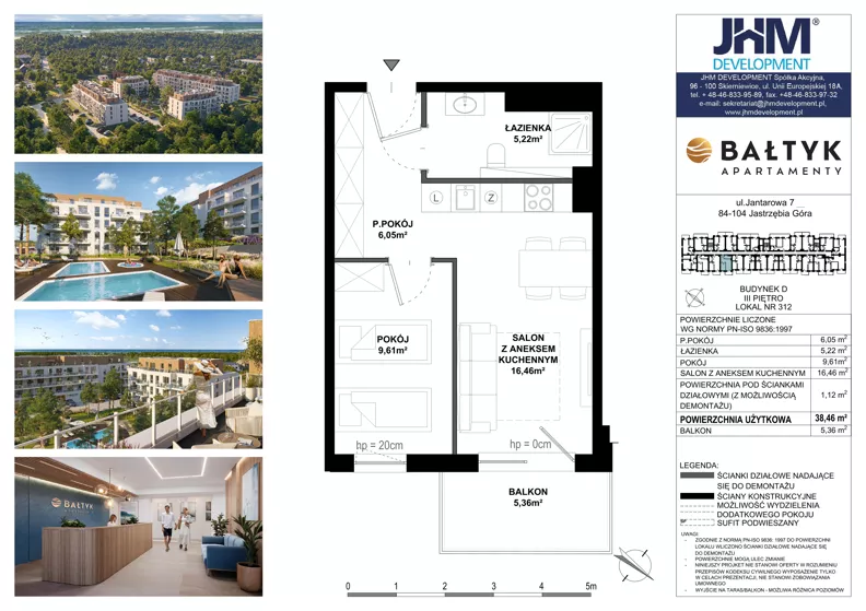 2 pokoje, apartament inwestycyjny 38,46 m², piętro 4, oferta nr D/312, Apartamenty Bałtyk - komfortowe lokale nad morzem, Jastrzębia Góra, ul. Jantarowa 3