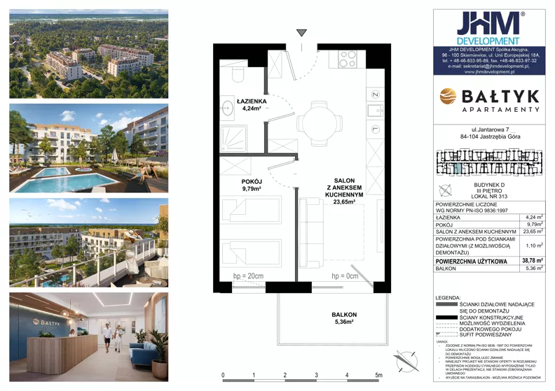 2 pokoje, apartament inwestycyjny 38,78 m², piętro 4, oferta nr D/313, Apartamenty Bałtyk - komfortowe lokale nad morzem, Jastrzębia Góra, ul. Jantarowa 3