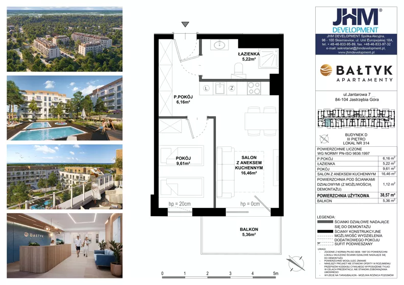2 pokoje, apartament inwestycyjny 38,57 m², piętro 4, oferta nr D/314, Apartamenty Bałtyk - komfortowe lokale nad morzem, Jastrzębia Góra, ul. Jantarowa 3