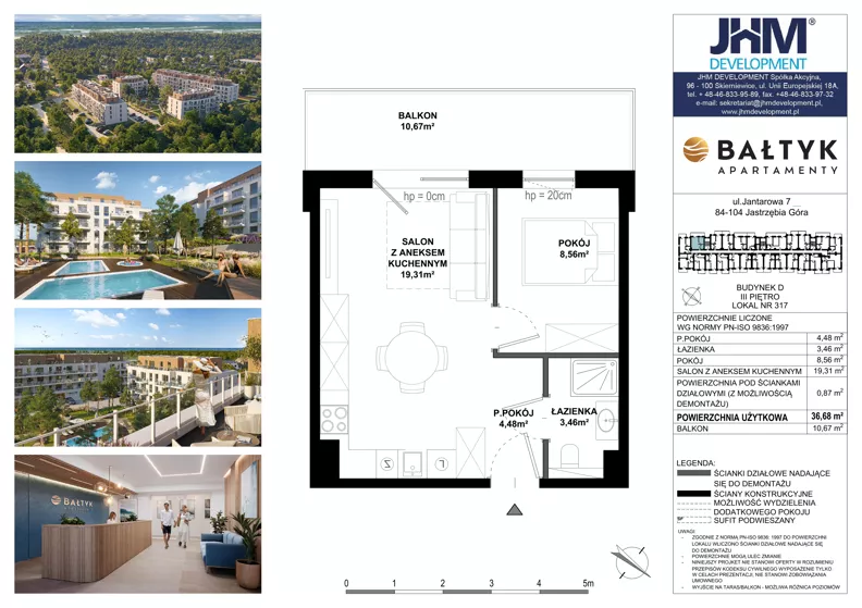 2 pokoje, apartament inwestycyjny 36,68 m², piętro 4, oferta nr D/317, Apartamenty Bałtyk - komfortowe lokale nad morzem, Jastrzębia Góra, ul. Jantarowa 3