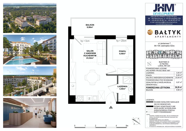 2 pokoje, apartament inwestycyjny 36,29 m², piętro 4, oferta nr D/320, Apartamenty Bałtyk - komfortowe lokale nad morzem, Jastrzębia Góra, ul. Jantarowa 3