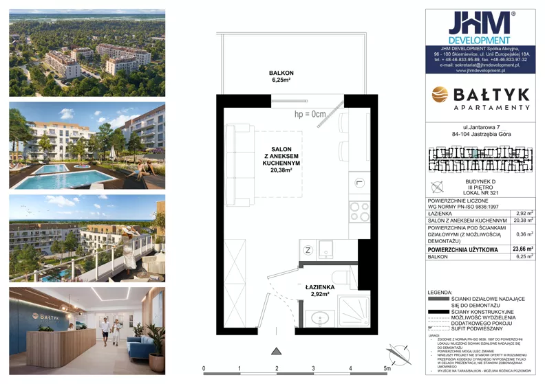 1 pokój, apartament inwestycyjny 23,66 m², piętro 4, oferta nr D/321, Apartamenty Bałtyk - komfortowe lokale nad morzem, Jastrzębia Góra, ul. Jantarowa 3