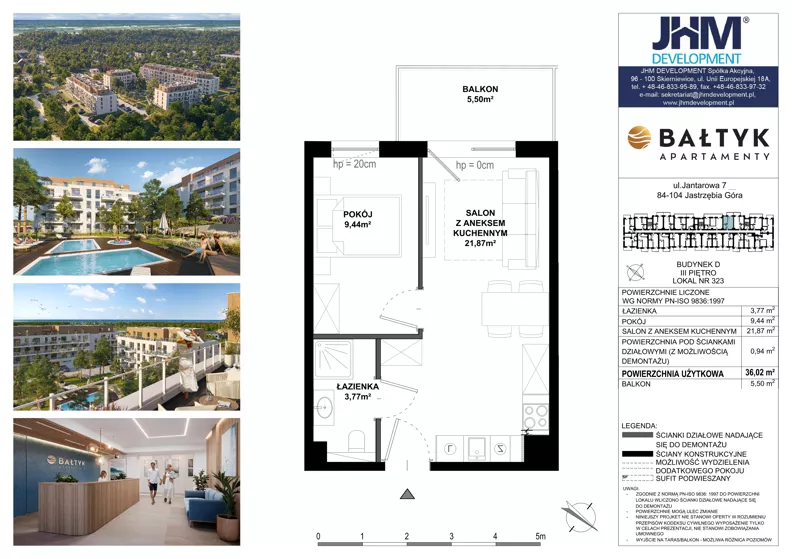2 pokoje, apartament inwestycyjny 36,02 m², piętro 4, oferta nr D/323, Apartamenty Bałtyk - komfortowe lokale nad morzem, Jastrzębia Góra, ul. Jantarowa 3