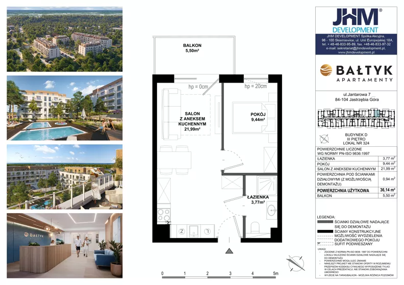 2 pokoje, apartament inwestycyjny 36,14 m², piętro 4, oferta nr D/324, Apartamenty Bałtyk - komfortowe lokale nad morzem, Jastrzębia Góra, ul. Jantarowa 3