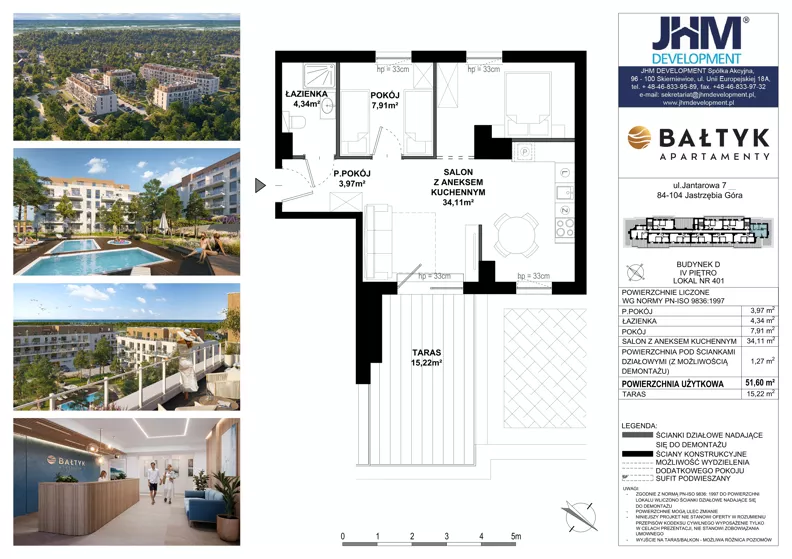 2 pokoje, apartament inwestycyjny 51,60 m², piętro 5, oferta nr D/401, Apartamenty Bałtyk - komfortowe lokale nad morzem, Jastrzębia Góra, ul. Jantarowa 3
