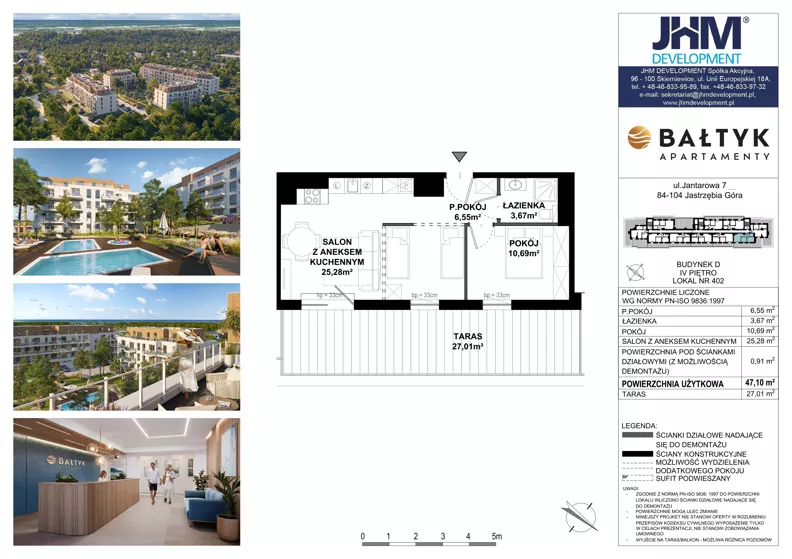 2 pokoje, apartament inwestycyjny 47,10 m², piętro 5, oferta nr D/402, Apartamenty Bałtyk - komfortowe lokale nad morzem, Jastrzębia Góra, ul. Jantarowa 3