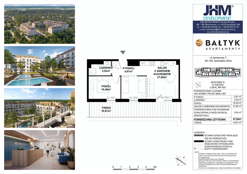 2 pokoje, apartament inwestycyjny 47,84 m², piętro 5, oferta nr D/403, Apartamenty Bałtyk - komfortowe lokale nad morzem, Jastrzębia Góra, ul. Jantarowa 3