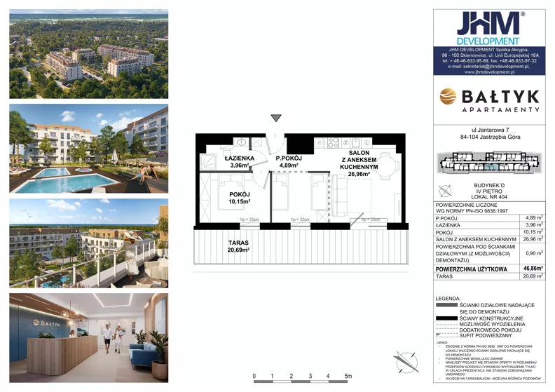 2 pokoje, apartament inwestycyjny 46,86 m², piętro 5, oferta nr D/404, Apartamenty Bałtyk - komfortowe lokale nad morzem, Jastrzębia Góra, ul. Jantarowa 3
