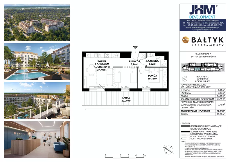 2 pokoje, apartament inwestycyjny 48,11 m², piętro 5, oferta nr D/405, Apartamenty Bałtyk - komfortowe lokale nad morzem, Jastrzębia Góra, ul. Jantarowa 3