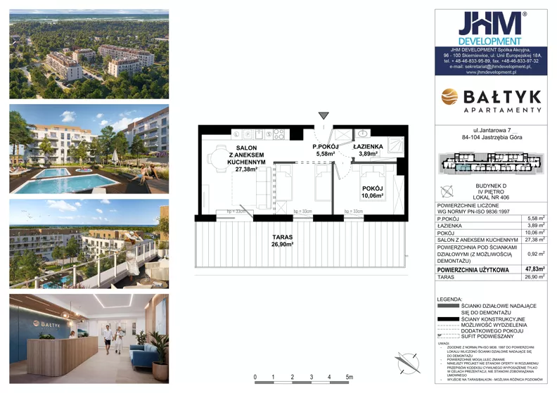 2 pokoje, apartament inwestycyjny 47,83 m², piętro 5, oferta nr D/406, Apartamenty Bałtyk - komfortowe lokale nad morzem, Jastrzębia Góra, ul. Jantarowa 3