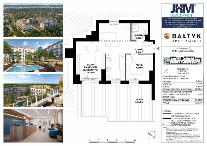 2 pokoje, apartament inwestycyjny 50,01 m², piętro 5, oferta nr D/407, Apartamenty Bałtyk - komfortowe lokale nad morzem, Jastrzębia Góra, ul. Jantarowa 3