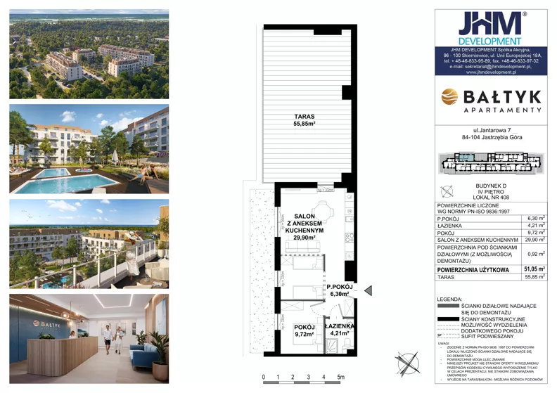 2 pokoje, apartament inwestycyjny 51,05 m², piętro 5, oferta nr D/408, Apartamenty Bałtyk - komfortowe lokale nad morzem, Jastrzębia Góra, ul. Jantarowa 3