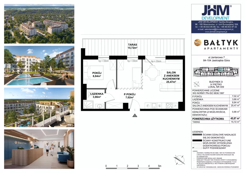 2 pokoje, apartament inwestycyjny 45,87 m², piętro 5, oferta nr D/409, Apartamenty Bałtyk - komfortowe lokale nad morzem, Jastrzębia Góra, ul. Jantarowa 3