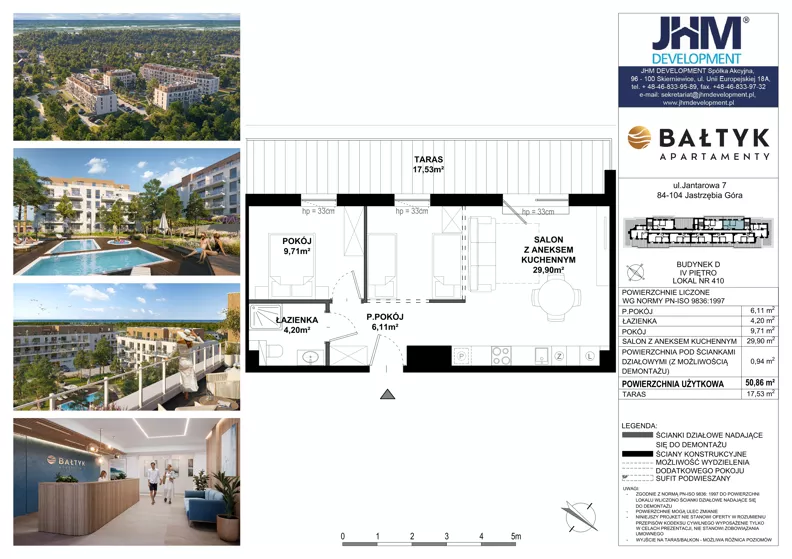 2 pokoje, apartament inwestycyjny 50,86 m², piętro 5, oferta nr D/410, Apartamenty Bałtyk - komfortowe lokale nad morzem, Jastrzębia Góra, ul. Jantarowa 3