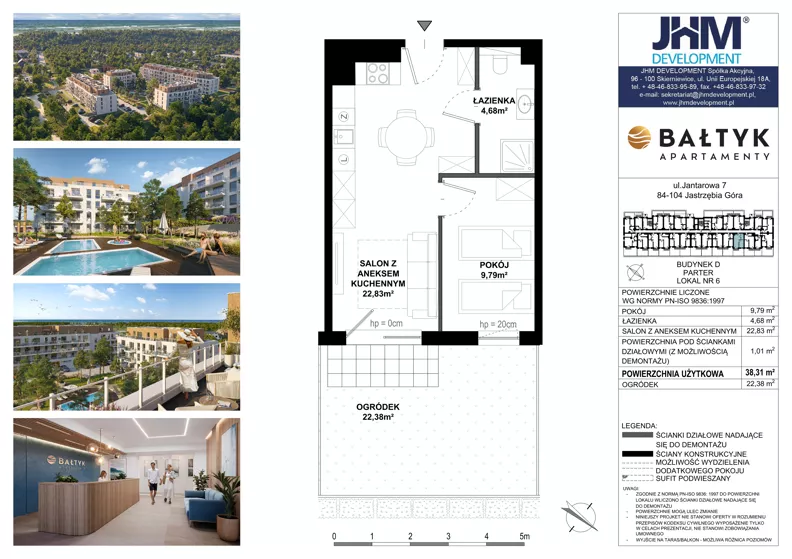 2 pokoje, apartament inwestycyjny 38,31 m², piętro 1, oferta nr D/6, Apartamenty Bałtyk - komfortowe lokale nad morzem, Jastrzębia Góra, ul. Jantarowa 3