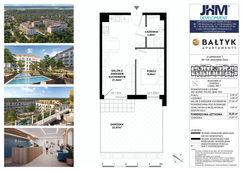 2 pokoje, apartament inwestycyjny 35,85 m², piętro 1, oferta nr D/7, Apartamenty Bałtyk - komfortowe lokale nad morzem, Jastrzębia Góra, ul. Jantarowa 3