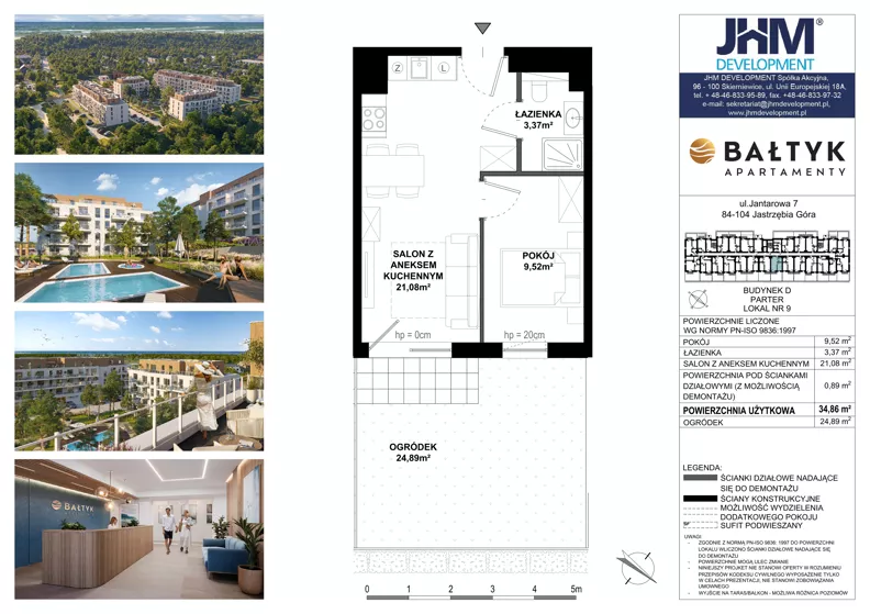 2 pokoje, apartament inwestycyjny 34,86 m², piętro 1, oferta nr D/9, Apartamenty Bałtyk - komfortowe lokale nad morzem, Jastrzębia Góra, ul. Jantarowa 3