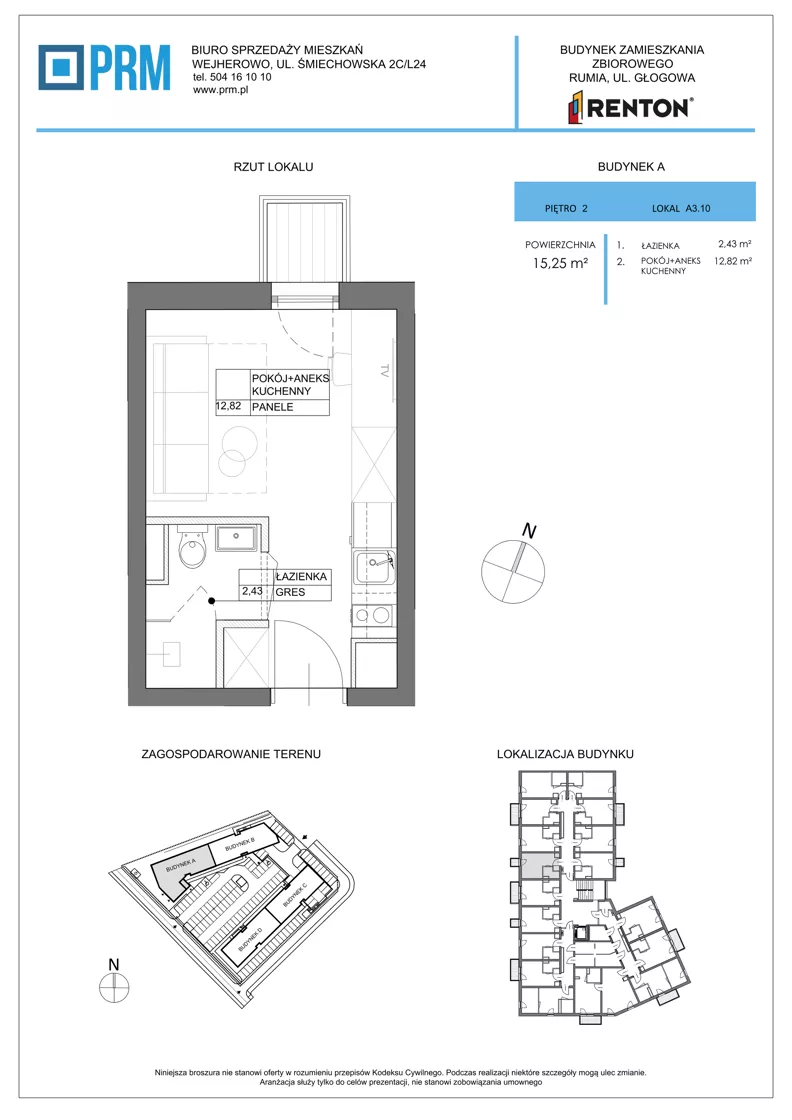 1 pokój, lokal inwestycyjny 15,25 m², piętro 2, oferta nr A3.10, RENTON - kawalerki inwestycyjne , Rumia, Biała Rzeka, ul. Głogowa