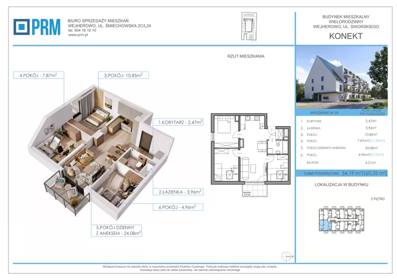 4 pokoje, mieszkanie 54,19 m², piętro 2, oferta nr M19, KONEKT, Wejherowo, ul. Sikorskiego 71