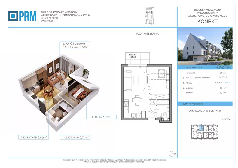 2 pokoje, mieszkanie 31,92 m², piętro 2, oferta nr M21, KONEKT, Wejherowo, ul. Sikorskiego 71