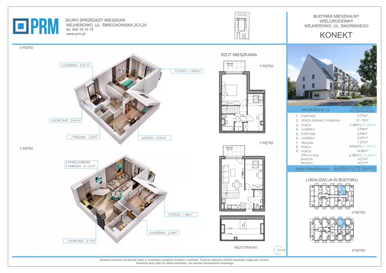 4 pokoje, mieszkanie 66,80 m², piętro 2, oferta nr M23, KONEKT, Wejherowo, ul. Sikorskiego 71