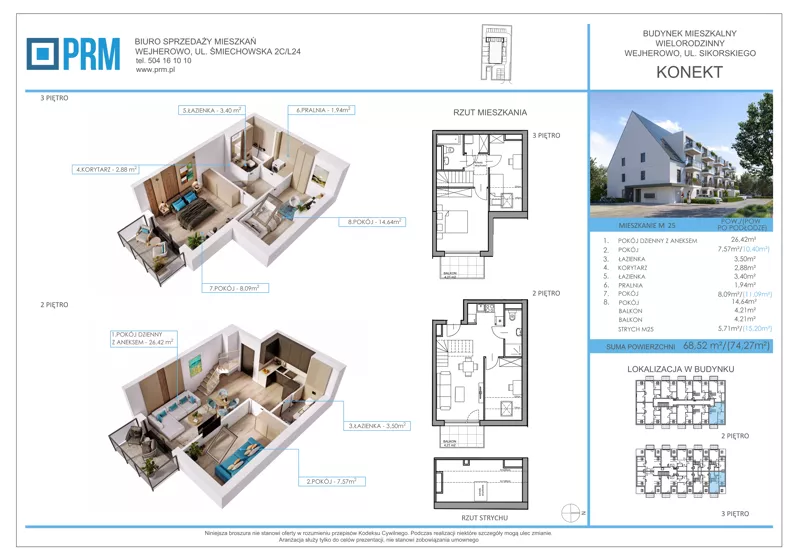 4 pokoje, mieszkanie 68,52 m², piętro 2, oferta nr M25, KONEKT, Wejherowo, ul. Sikorskiego 71