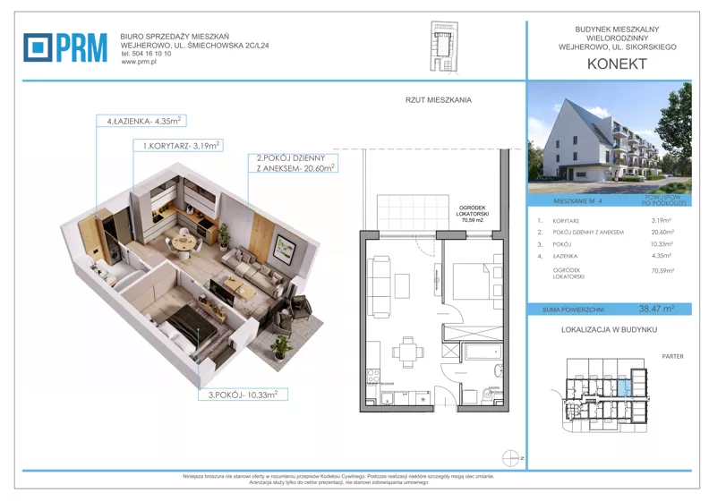 2 pokoje, mieszkanie 38,47 m², parter, oferta nr M4, KONEKT, Wejherowo, ul. Sikorskiego 71