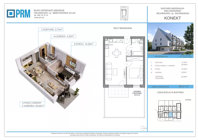 2 pokoje, mieszkanie 38,47 m², parter, oferta nr M6, KONEKT, Wejherowo, ul. Sikorskiego 71
